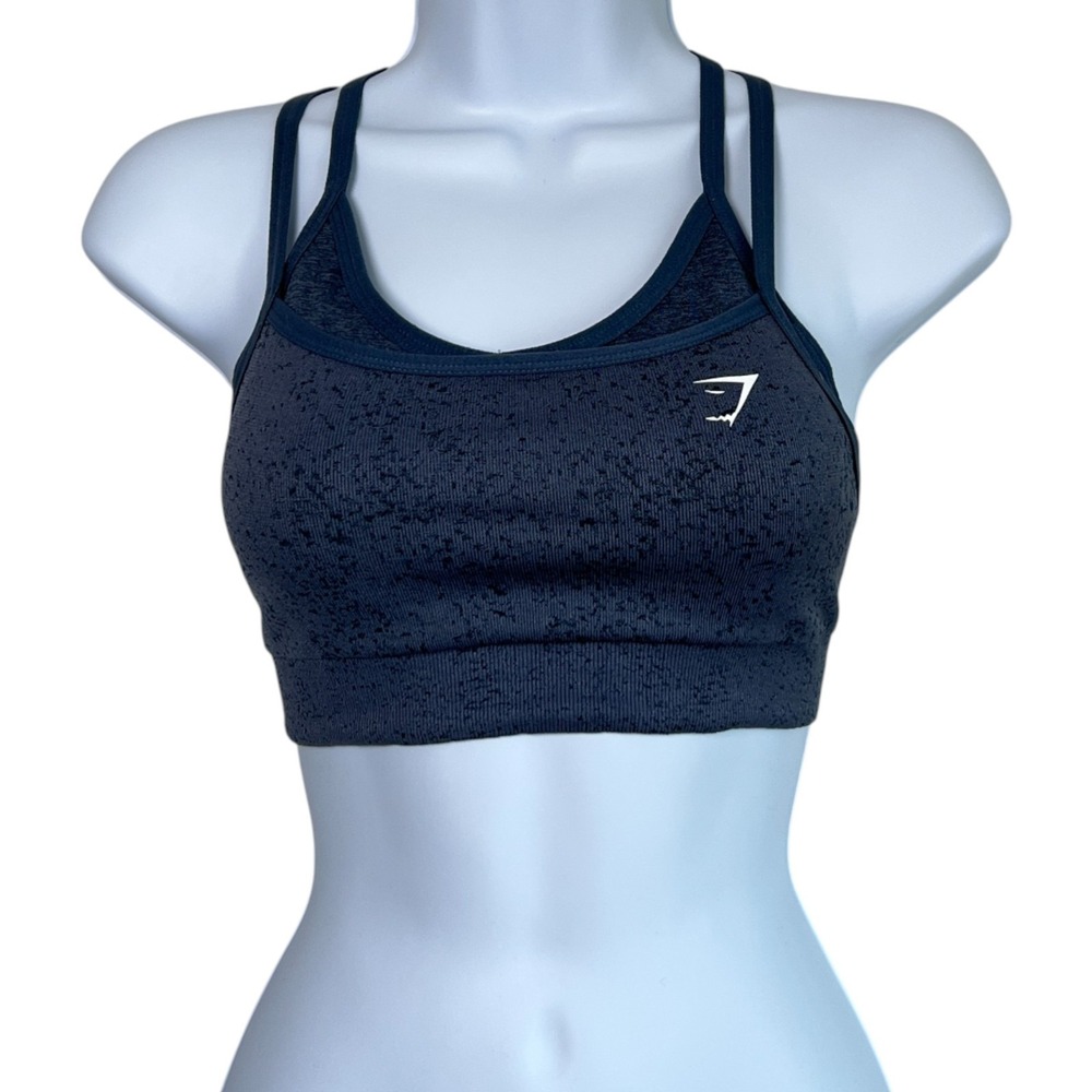 Gymshark Womens Adapt Fleck‎ Seamless Sports Bra Mineral Black Size XS Workout